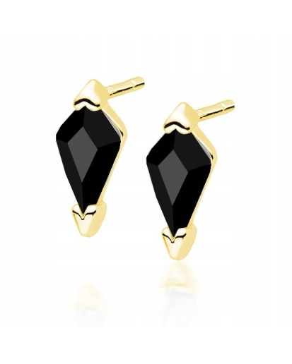 SREBRNE DAMSKIE KOLCZYKI SZTYFT CZARNE POZŁACANE 925