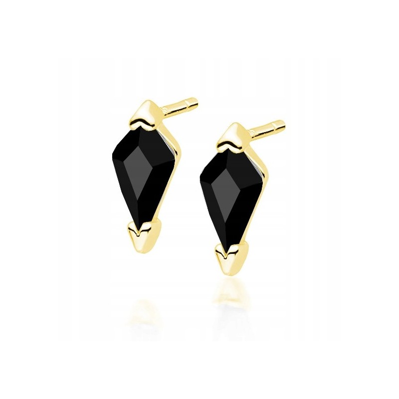 SREBRNE DAMSKIE KOLCZYKI SZTYFT CZARNE POZŁACANE 925