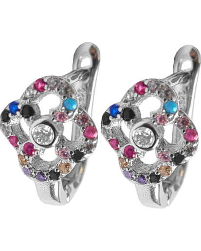 SREBRNE DAMSKIE KOLCZYKI ANGIELSKIE KWIATKI CYRKONIE RODOWANE 925