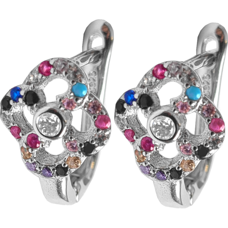 SREBRNE DAMSKIE KOLCZYKI ANGIELSKIE KWIATKI CYRKONIE RODOWANE 925