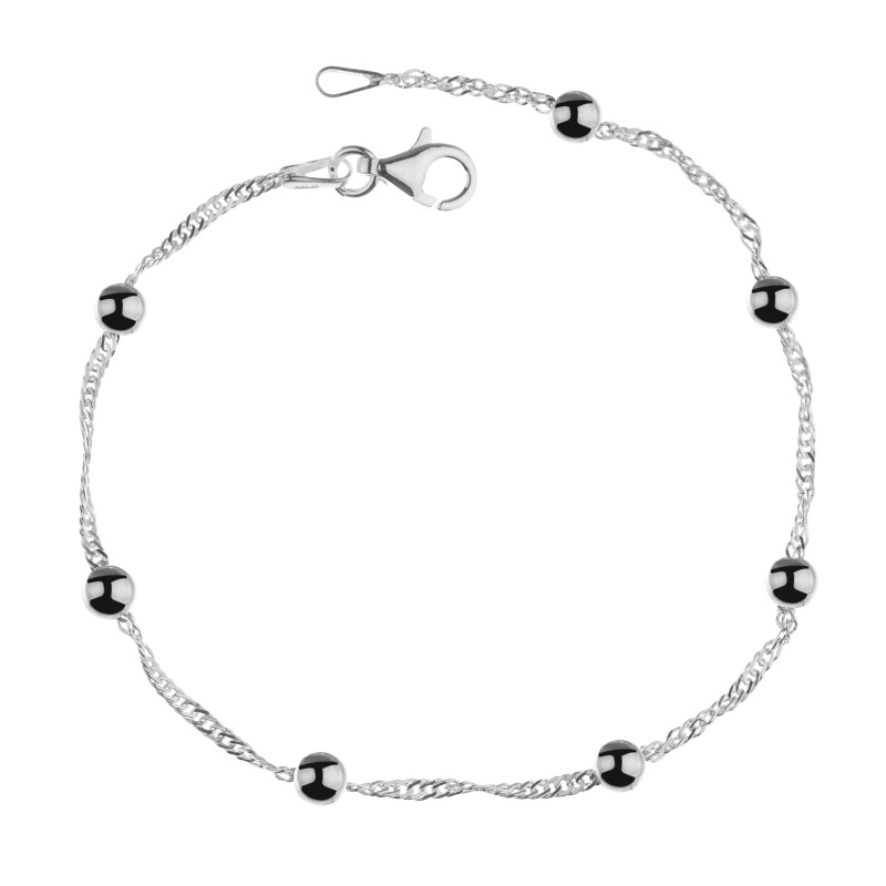 SREBRNA BRANSOLETKA DAMSKA NA RĘKĘ SINGAPUR KULKI 925