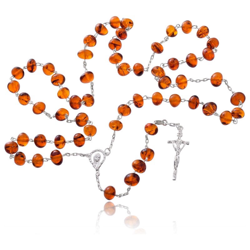 Różaniec srebrny naturalny bursztyn z paciorkami 12,4 - 15 g 925 + gratis