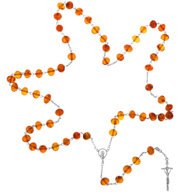 Różaniec srebrny naturalny bursztyn z paciorkami 16,3 - 18 g 925 + gratis