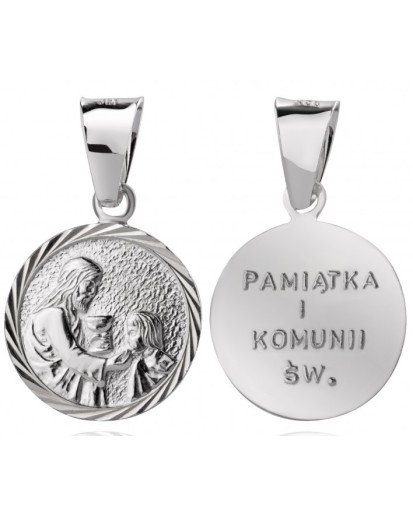 SREBRNY MEDALIK PAMIĄTKA PIERWSZA KOMUNIA ŚWIĘTA SREBRO 925