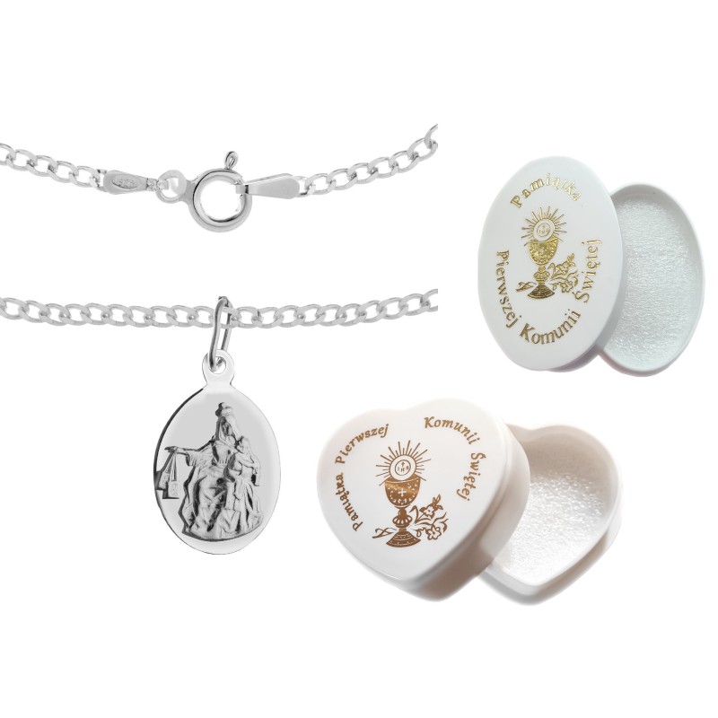 Komplet srebrny łańcuszek pancerka + medalik mała szkaplerzna 925