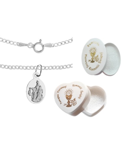 Komplet srebrny łańcuszek pancerka + medalik duża szkaplerzna 925