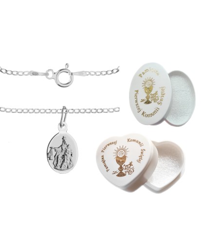 Komplet srebrny łańcuszek pancerka 1,8 g + medalik mała szkaplerzna 925