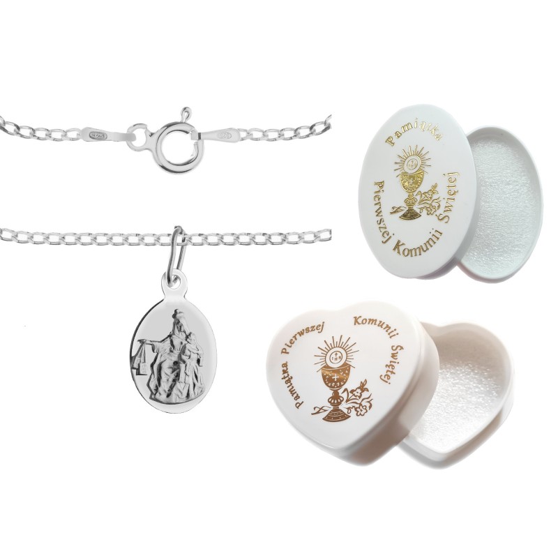 Komplet srebrny łańcuszek pancerka 1,8 g + medalik mała szkaplerzna 925