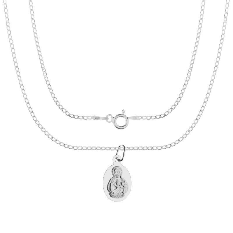 Komplet srebrny łańcuszek pancerka 1,8 g + medalik duża szkaplerzna 925