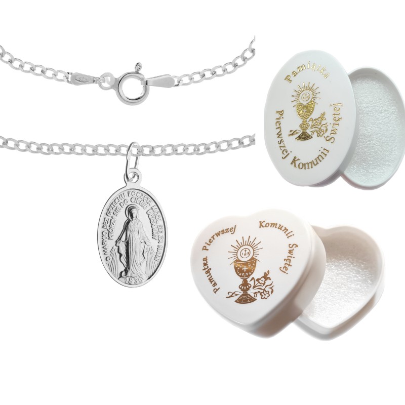 Komplet srebrny łańcuszek pancerka 2,8 g + medalik duża niepokalana 925