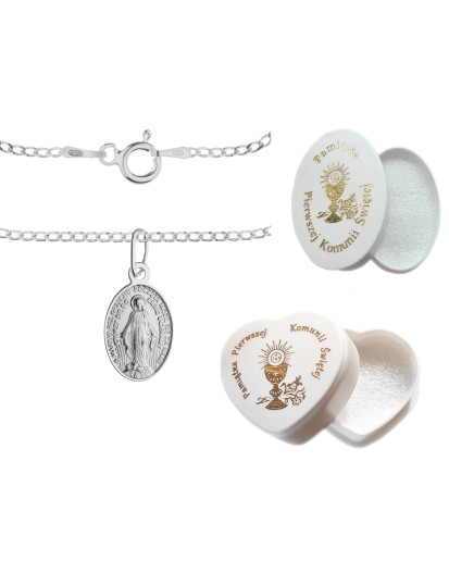 Komplet srebrny łańcuszek pancerka 1,8 g + medalik mała niepokalana 925