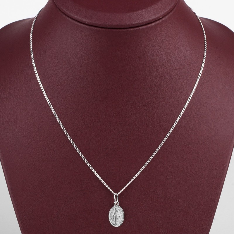 Komplet srebrny łańcuszek pancerka 1,8 g + medalik mała niepokalana 925