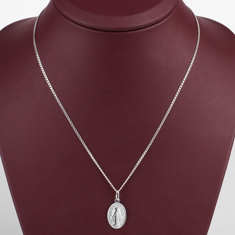 Komplet srebrny łańcuszek pancerka 1,8 g + medalik duża niepokalana 925