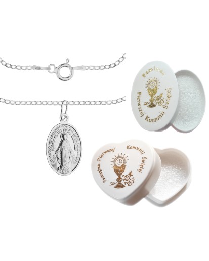 Komplet srebrny łańcuszek pancerka 1,8 g + medalik duża niepokalana 925