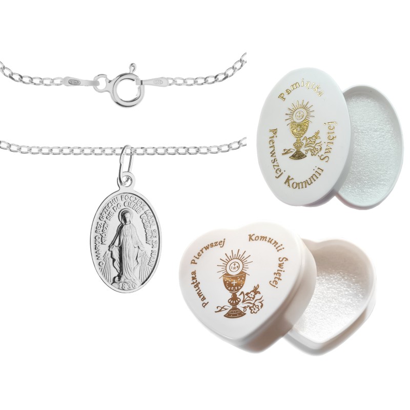 Komplet srebrny łańcuszek pancerka 1,8 g + medalik duża niepokalana 925
