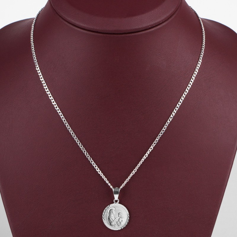 Komplet srebrny łańcuszek pancerka 2,8 g + medalik pierwsza komunia święta 925