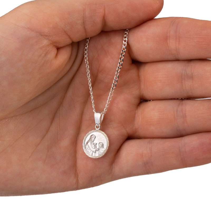 Komplet srebrny łańcuszek pancerka 2,8 g + medalik pierwsza komunia święta 925