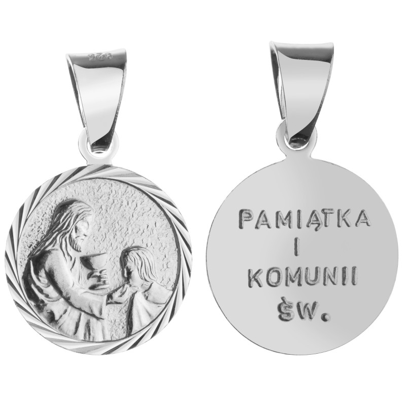 Komplet srebrny łańcuszek pancerka 2,80 g + 1,30 medalik pamiątka pierwsza komunia święta 925