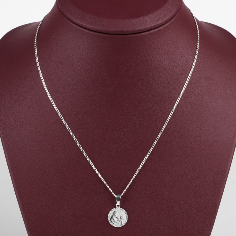 Komplet srebrny łańcuszek pancerka 2,80 g + 1,30 medalik pamiątka pierwsza komunia święta 925