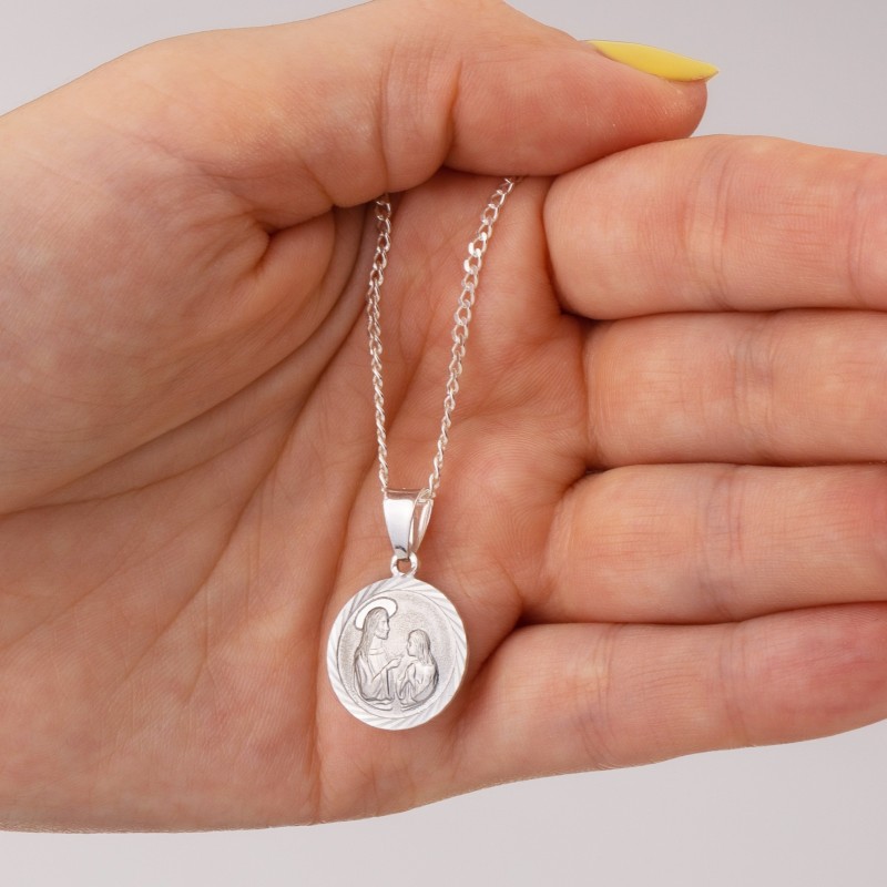 Komplet srebrny łańcuszek pancerka 2,80 g + 1,30 medalik pamiątka pierwsza komunia święta 925