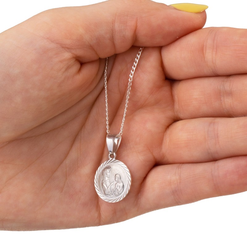 Komplet srebrny łańcuszek pancerka 2,80 g + medalik pamiątka pierwsza komunia święta 925