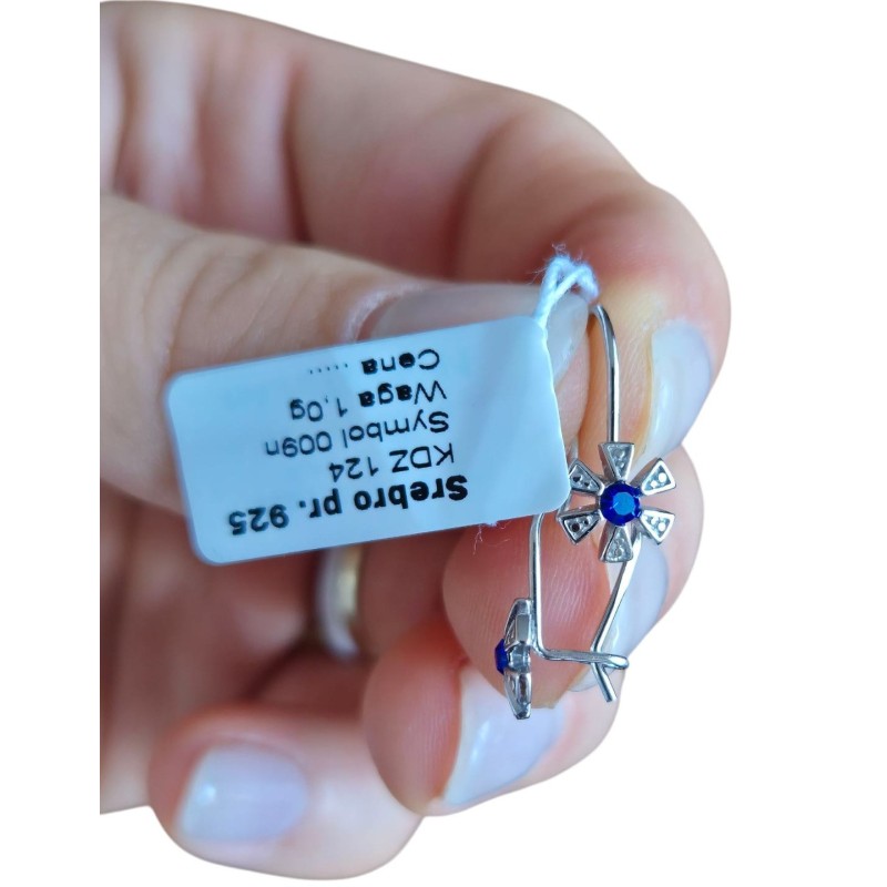 Srebrne rodowane kolczyki dziecięce wiszące kwiatki 925