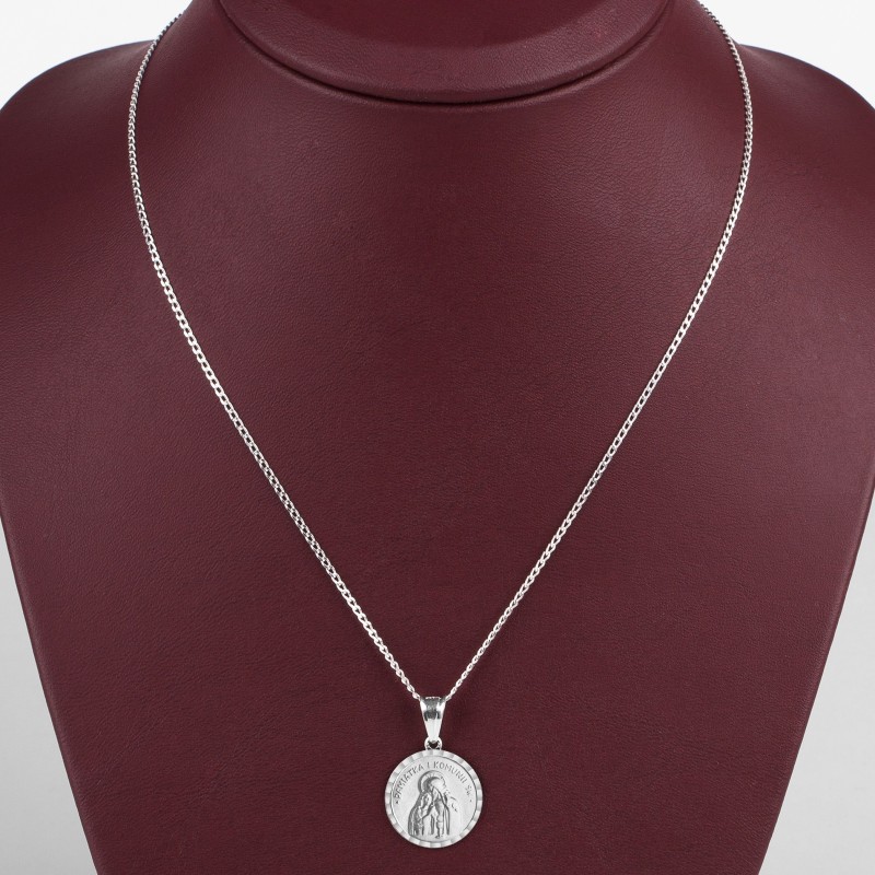 Komplet srebrny łańcuszek pancerka 1,80 g + medalik pamiątka pierwszej komunii świętej 925