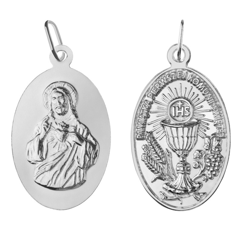 SREBRNY MEDALIK PAMIĄTKA PIERWSZA KOMUNIA ŚWIĘTA +JEZUS SREBRO 925