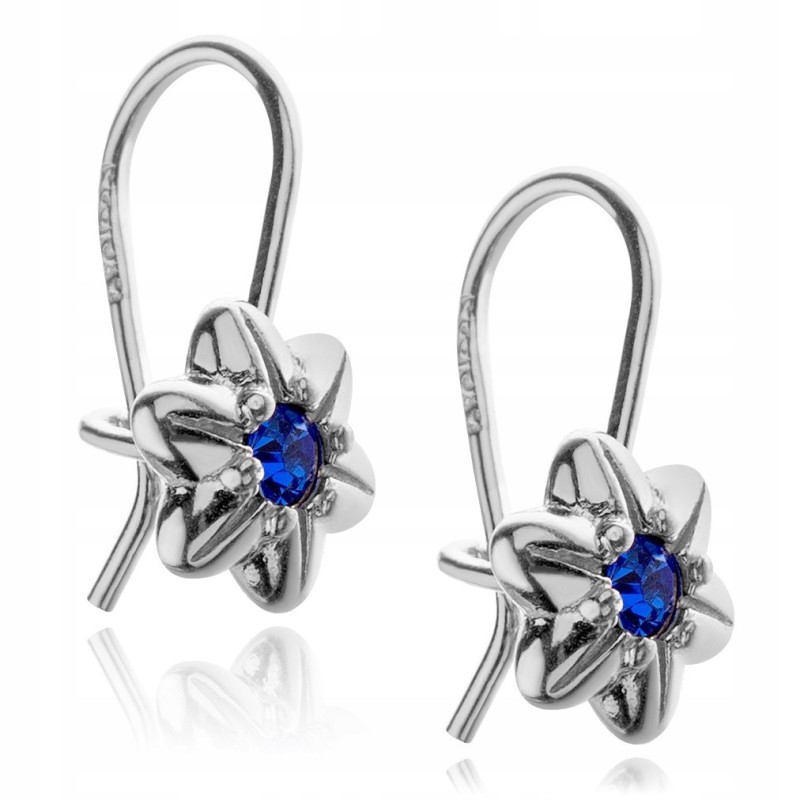 Srebrne rodowane kolczyki dla dziewczynki wiszące z cyrkonią 925