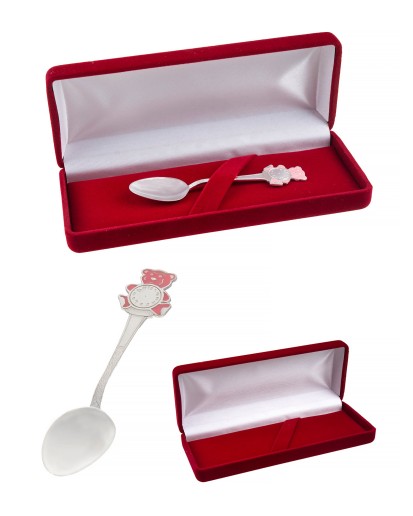Łyżeczka srebrna zawieszka dla dziecka emaliowana z misiem na chrzest 925