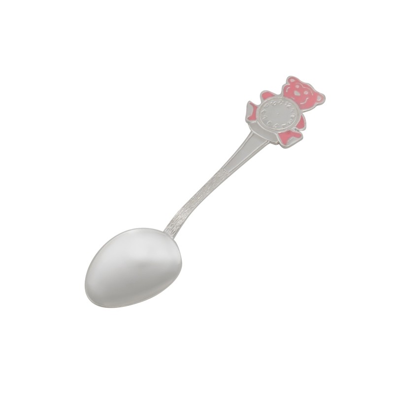 Łyżeczka srebrna zawieszka dla dziecka emaliowana z misiem na chrzest 925