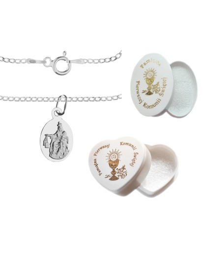 Komplet srebrny łańcuszek pancerka 3,2 g + medalik duża szkaplerzna 925