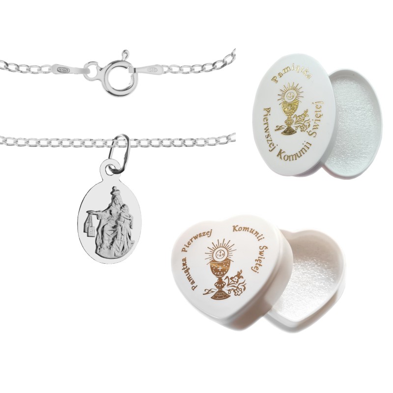 Komplet srebrny łańcuszek pancerka 3,2 g + medalik duża szkaplerzna 925