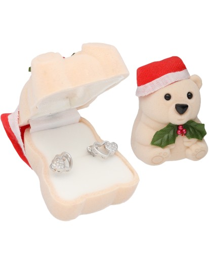 Pudełko świąteczne welurowe na biżuterię miś kremowy święta