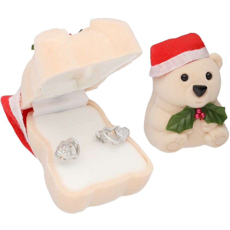 Pudełko świąteczne welurowe na biżuterię miś kremowy święta