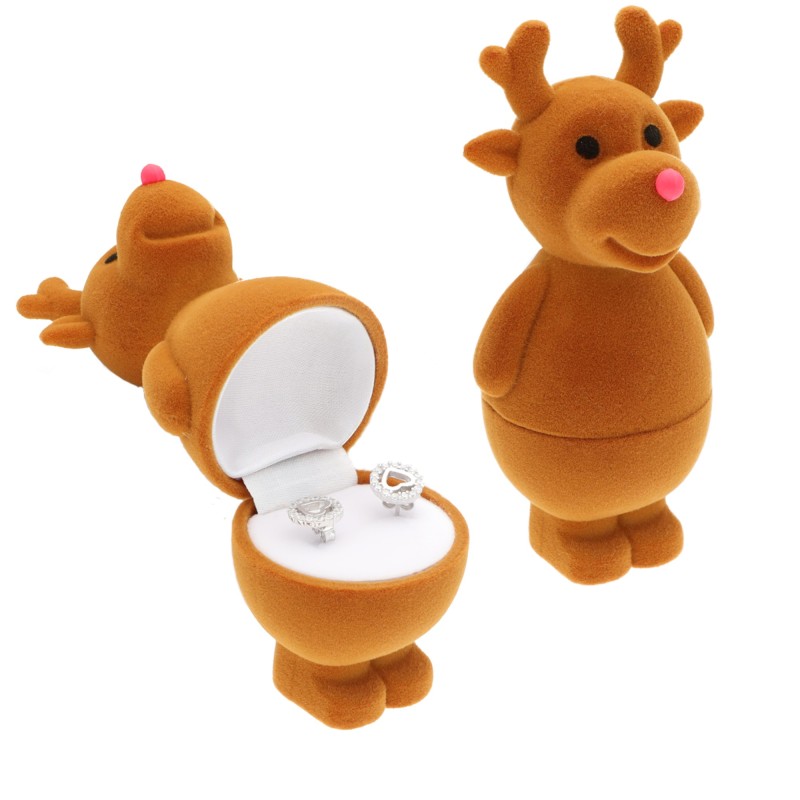 Pudełko świąteczne welurowe na biżuterię renifer brązowy