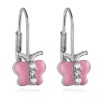 Srebrne kolczyki dziecięce różowe motylki wiszące emaliowane 925