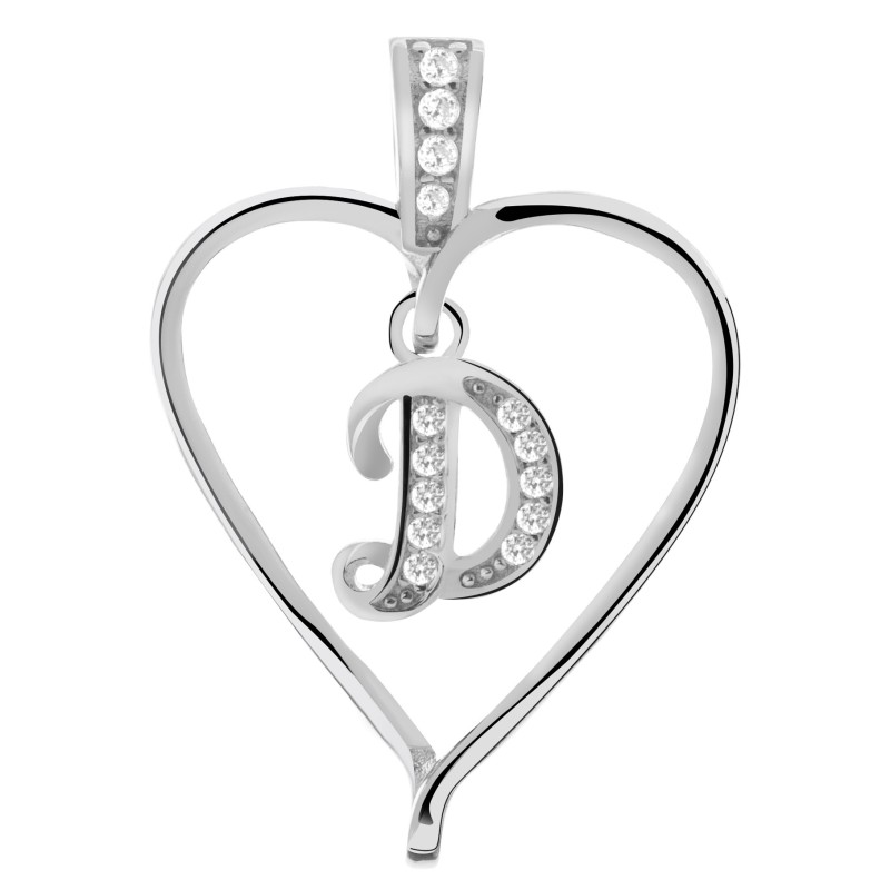 Wisiorek srebrny zawieszka literka D serce cyrkonie 925