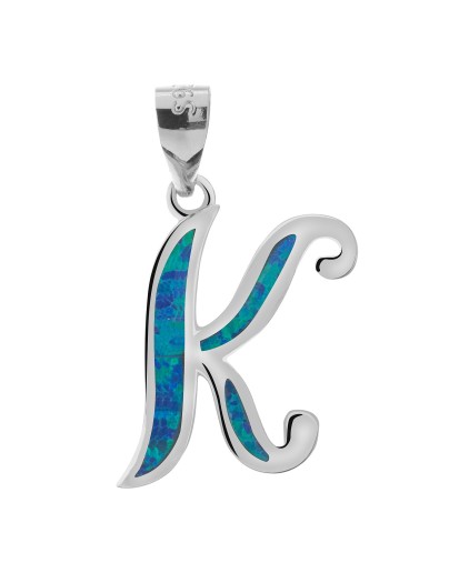 Wisiorek srebrny zawieszka literka K opal niebieski 925