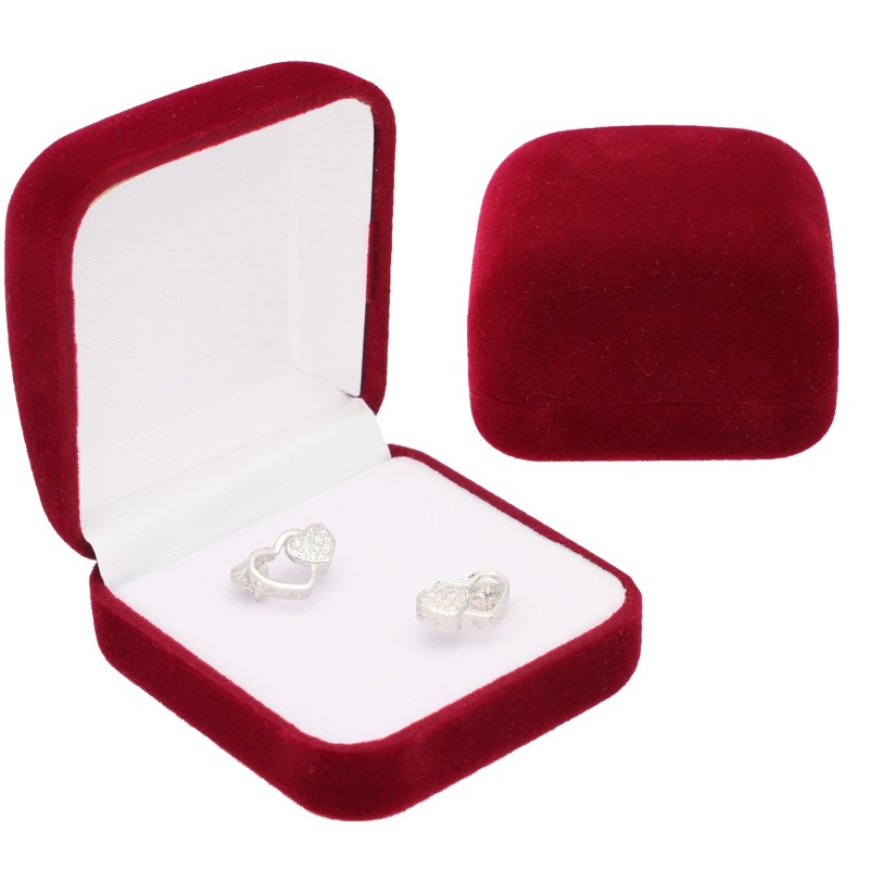 PUDEŁKO BORDOWE WELUROWE NA OBRĄCZKI ŚLUBNE , KOLCZYKI