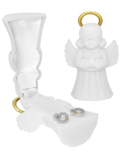 PUDEŁKO WELUROWE BIAŁE NA KOLCZYKI PIERŚCIONEK ANIOŁEK