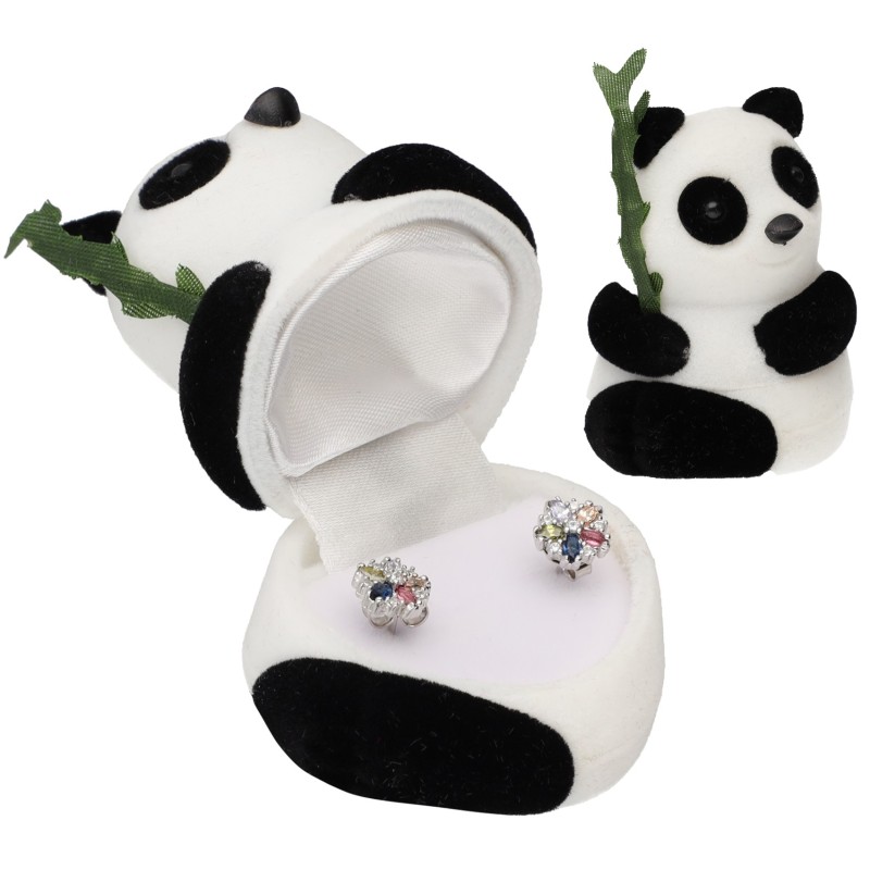 PUDEŁKO WELUROWE  NA KOLCZYKI PIERŚCIONEK PANDA