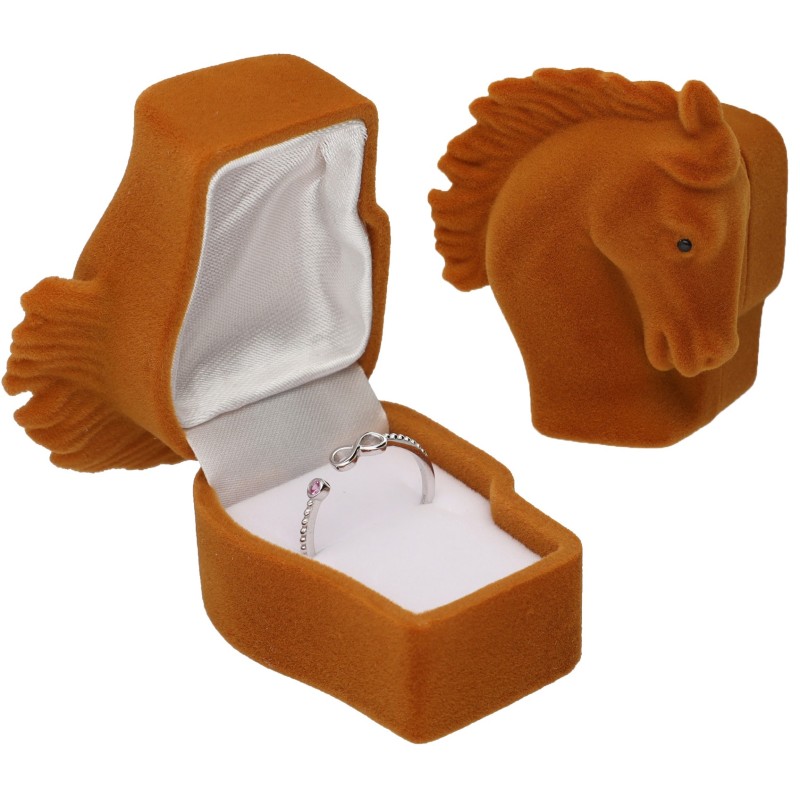 PUDEŁKO WELUROWE BRĄZOWE NA KOLCZYKI PIERŚCIONEK KONIK