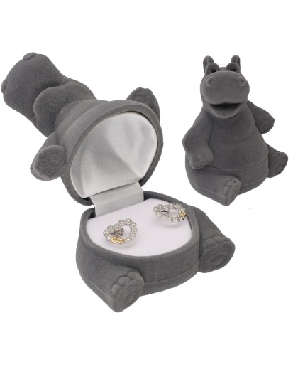 PUDEŁKO WELUROWE SZARE NA KOLCZYKI PIERŚCIONEK HIPOPOTAN