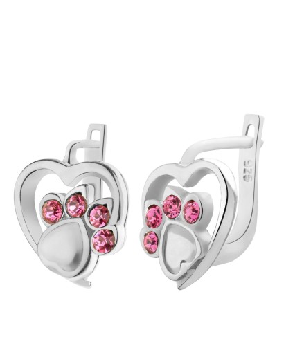 SREBRNE KOLCZYKI DLA DZIEWCZYNKI WISZĄCE ŁAPKI RÓŻ RÓŻOWE SREBRO 925